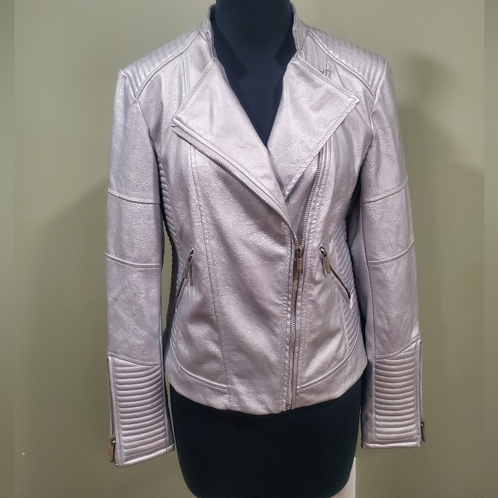 Calvin Klein Metallic Silver Leather Jacket